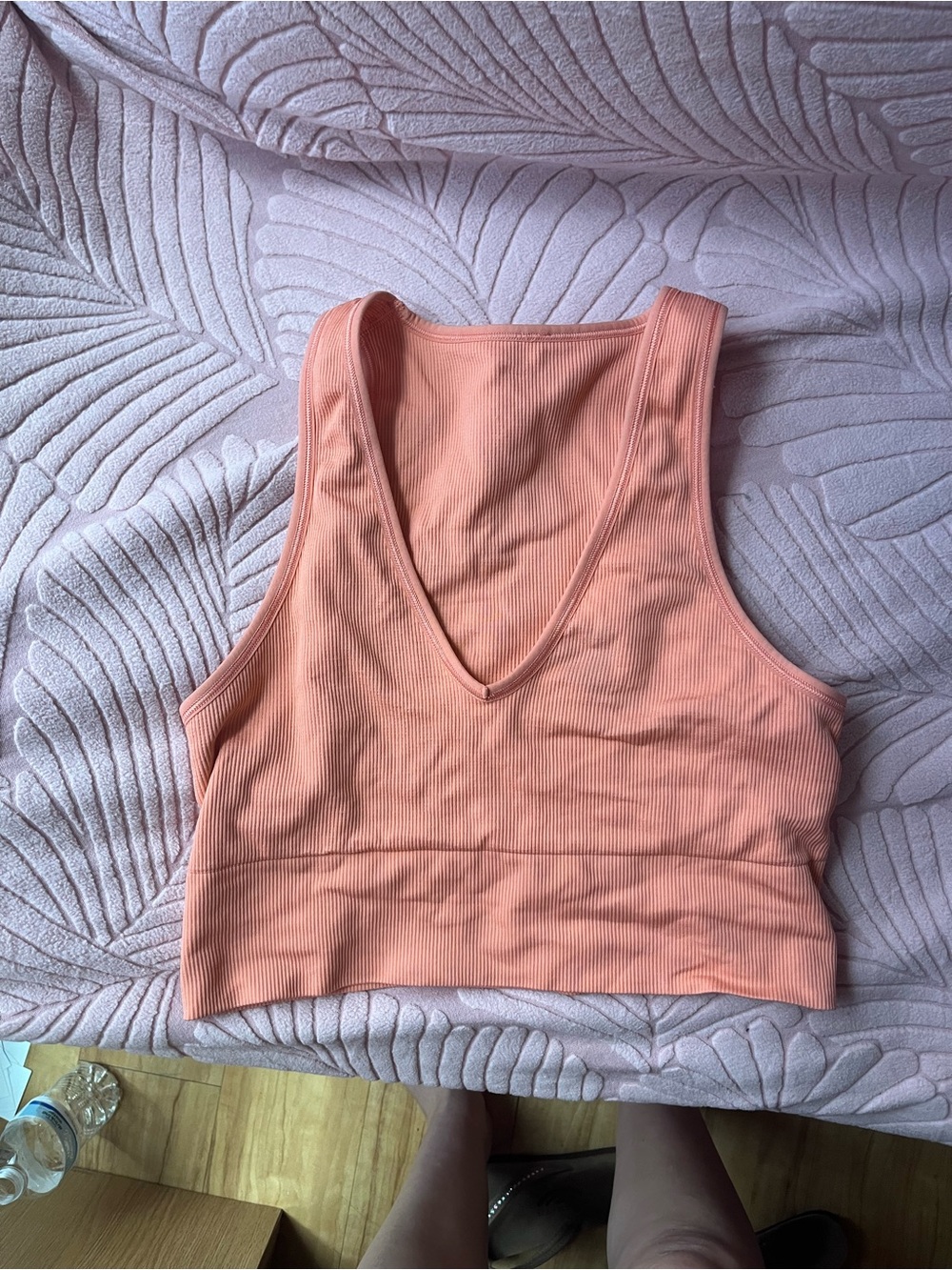 Athleta Ribbed V-Neck Crop Tank Top - Coral Peach